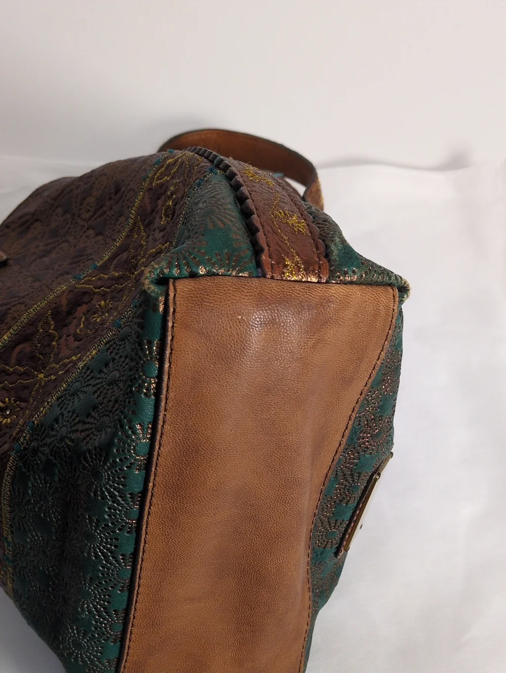 Butterfly by Matthew Williamson Leather Tote Bag Metallic Embossed Boho Tassels